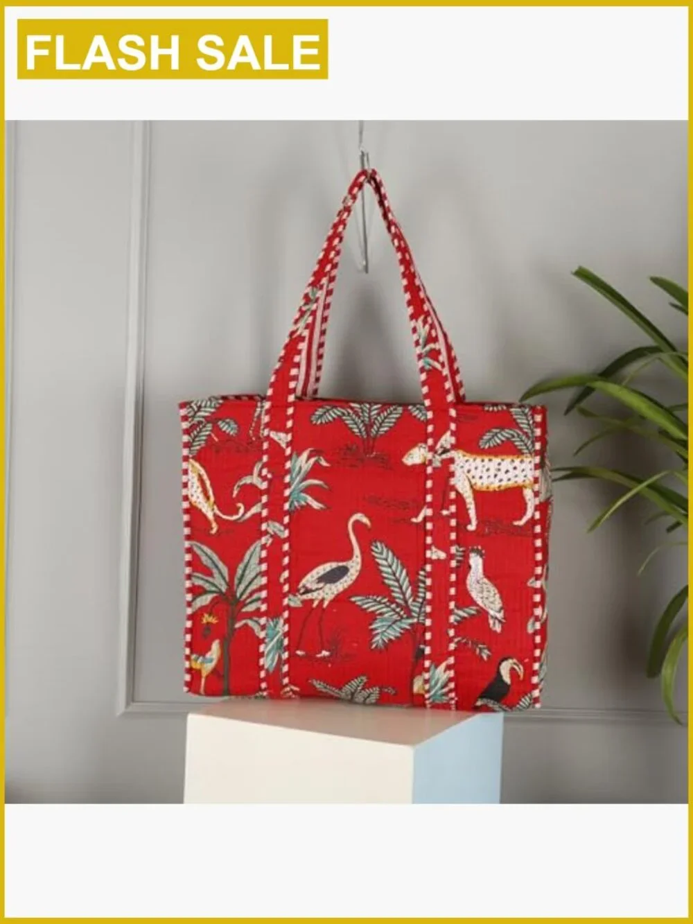 Women's Lightweight Travel Tote Bag Set with 3 Matching Pouches Cotton Shoulder